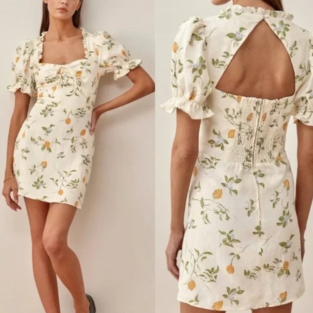 NWT! Reformation "Easton" Mini Dress in Citron (Lemon) - Size 4 (Small) - Picture 1 of 13